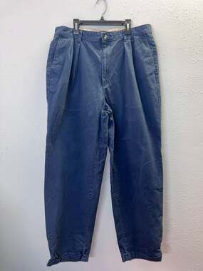 Vintage Tommy Hilfiger Pleated Chino Pants Mens 36x32 Navy Blue Cuffed 0499